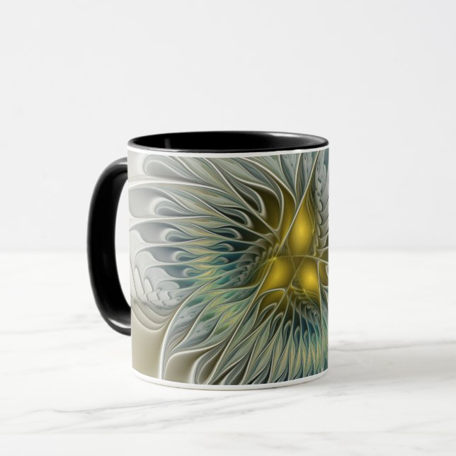 Taza Flor dorada Fantasía Fantasía Resumen Arte Fractal (Anverso izquierdo)