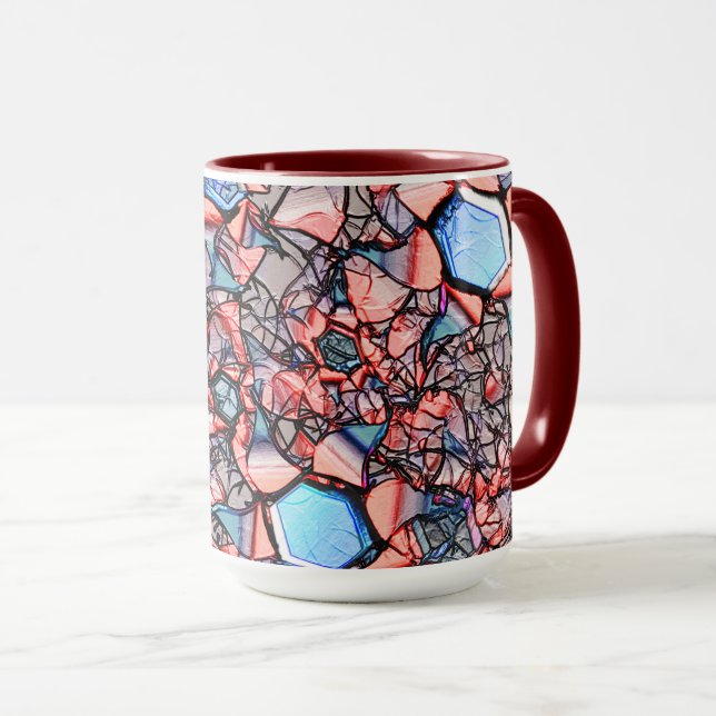 Taza Flor entalhada virtual nas cores azul e salmão (Anverso derecho)