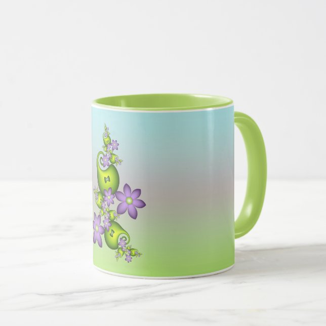 Taza Flor Floral Fantasía Lilac Flores Formas verdes Fr (Anverso derecho)