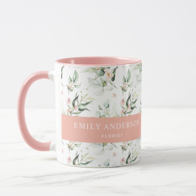 Taza Flor floral rosa personalizada (Izquierda)