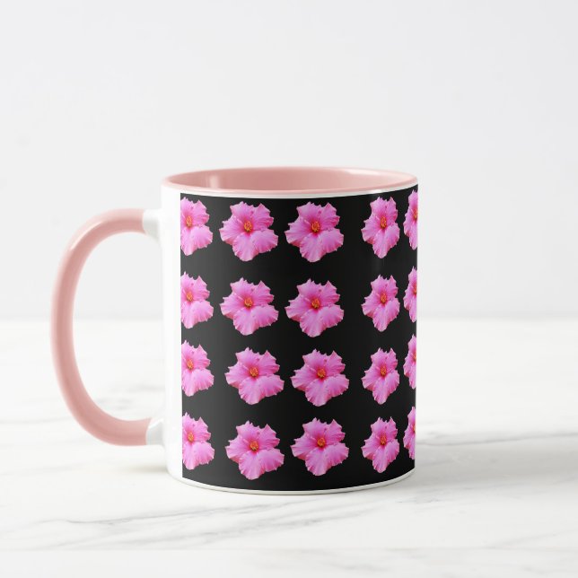 Taza Flor Hibiscus Rosa Y Negra, Café Combo Mug (Izquierda)