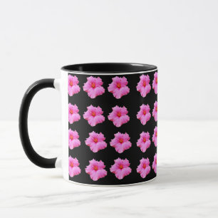 Taza Flor Hibiscus Rosa Y Negra, Café Negro Mug