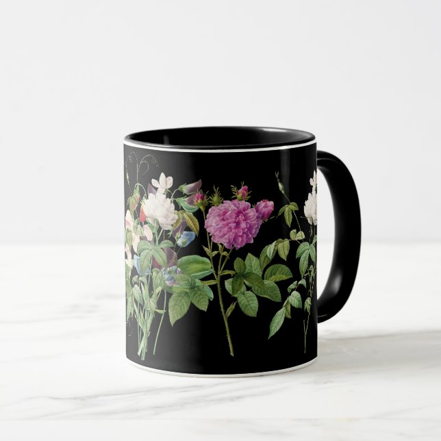 Taza Flor Jardín Botánico de Flora Blanca Rosa (Anverso derecho)