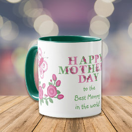 Taza Flor Mariposa Rosa Mejor Mami