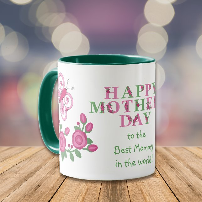 Taza Flor Mariposa Rosa Mejor Mami (Subido por el creador)