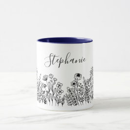 Taza Flor moderna de planta natural blanca y negra