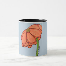Taza Flor naranja con fondo azul