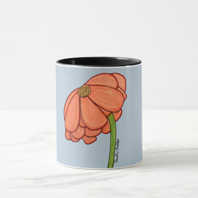 Taza Flor naranja con fondo azul (Centro)