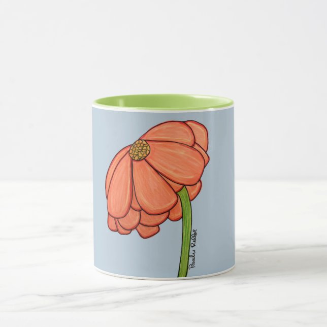 Taza Flor naranja con fondo azul (Centro)