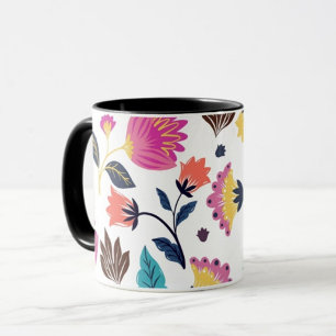 Taza Flor negra y rosa y tazón de café de hoja