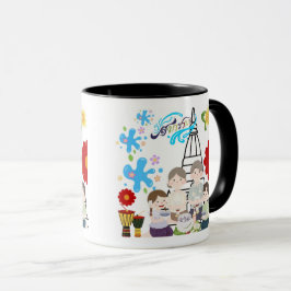 Taza Flor perfumada salpicadura negra y blanca