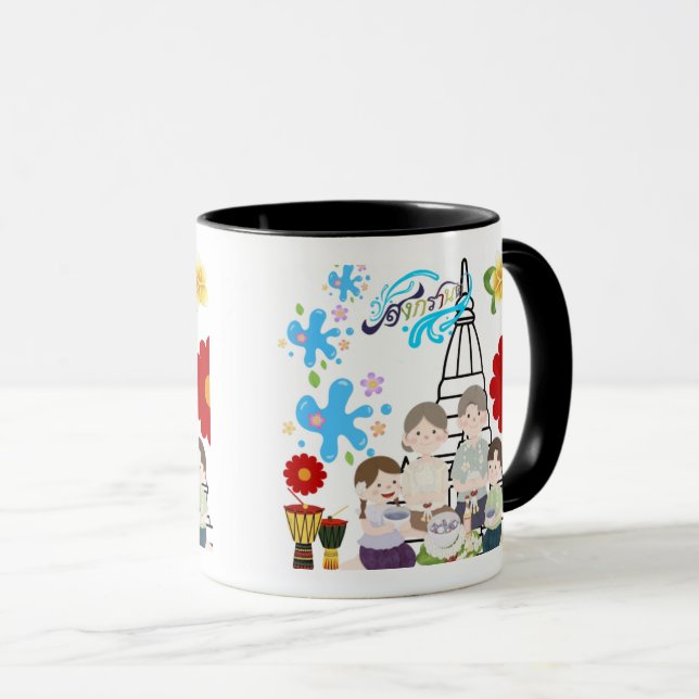 Taza Flor perfumada salpicadura negra y blanca (Anverso derecho)