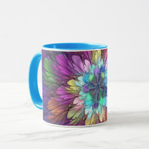 Taza Flor psicodélica colorida Resumen Arte Fractal