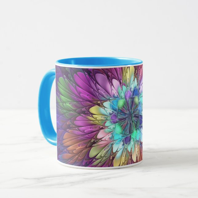 Taza Flor psicodélica colorida Resumen Arte Fractal (Anverso izquierdo)
