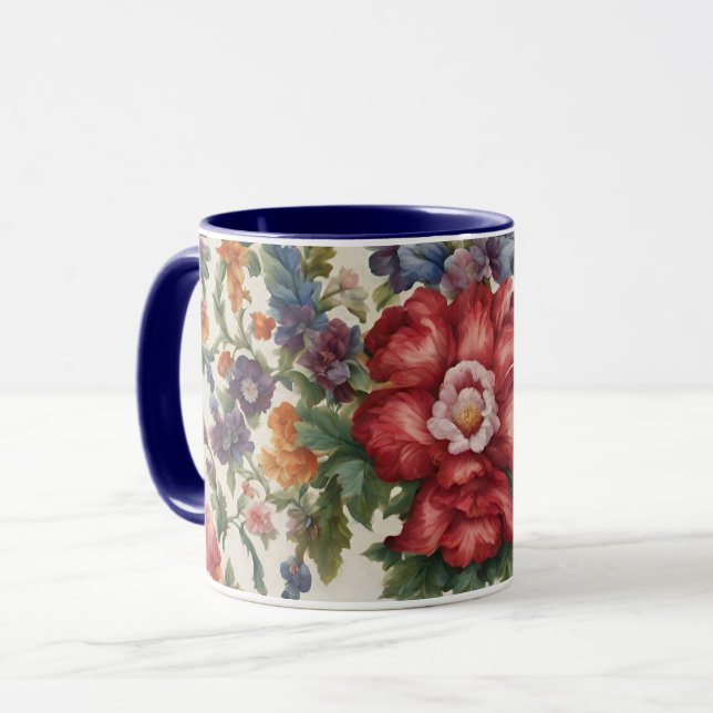 Taza Flor Roja Refinada Increíble y Flores Delgadas (Anverso izquierdo)