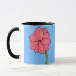 Taza Flor rosa llena con fondo azul