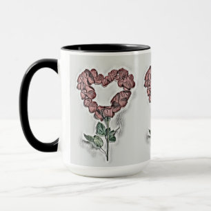 Taza Flor Rosa naranja Dibujo cardíaco vintage