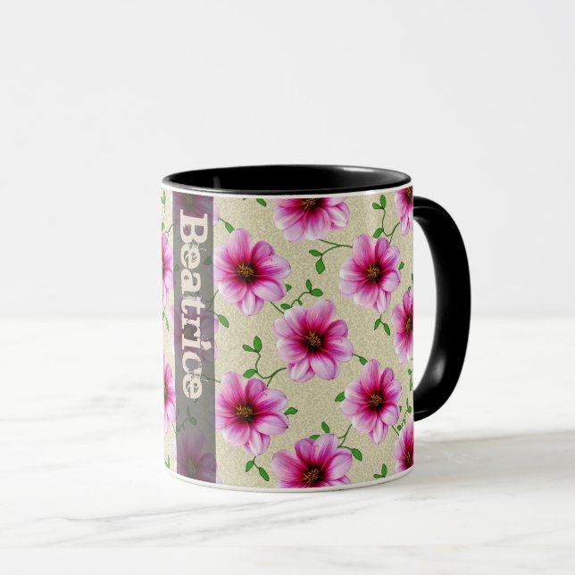 Taza Flor rosada botánica del verano dulce con nombre (Anverso derecho)