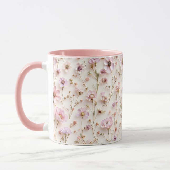 Taza Flor silvestre 3D bonito En Rosa Y Lílago (Izquierda)