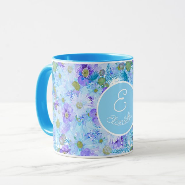 Taza Flor silvestre monogramada Azul romántico (Anverso izquierdo)
