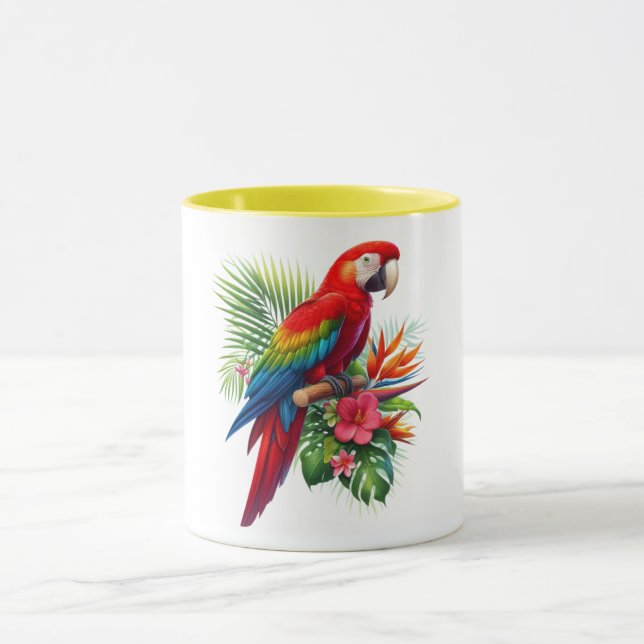 Taza Flor tropical de macao rojo (Centro)