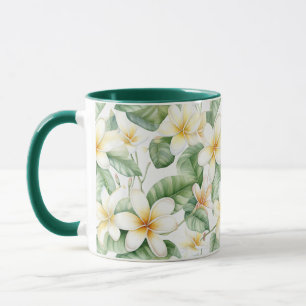 Taza Flor tropical frangipani blanca con motivos