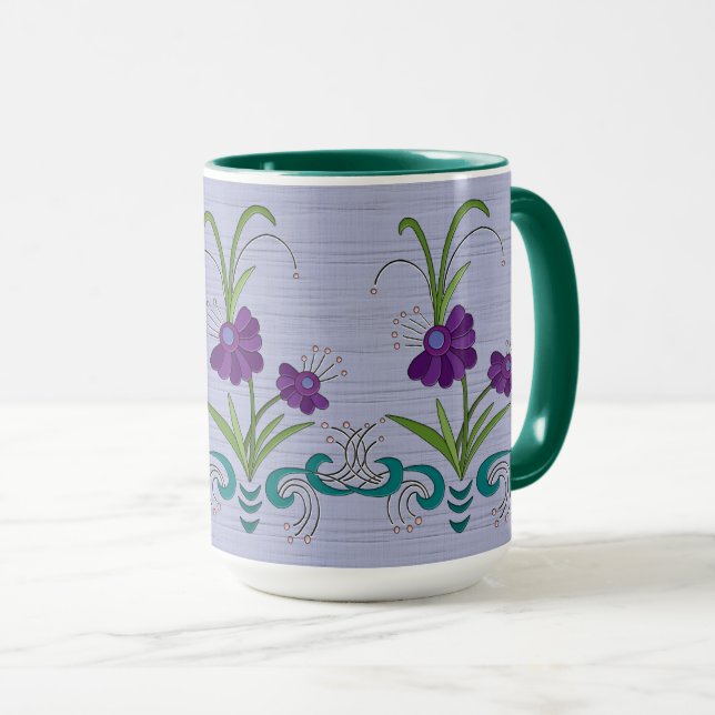 Taza Flor violeta juguetona con baños Verde azulados ta (Anverso derecho)