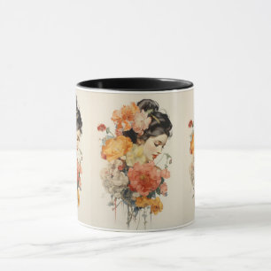 Taza Flor y mujer vintage