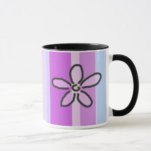 Taza Flor y rayas azules púrpuras
