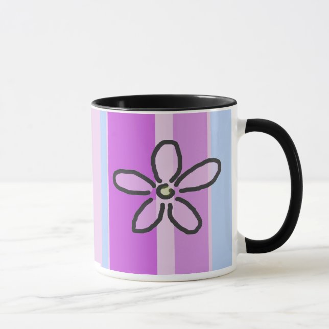 Taza Flor y rayas azules púrpuras (Derecha)