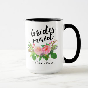 Taza Flora de acuarela de la dama de honor personalizad