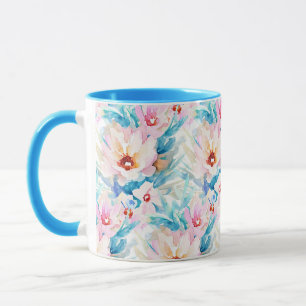 Taza Floral acuarela rosa y azul