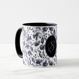 Taza Floral acuática moderna gris y violeta personaliza