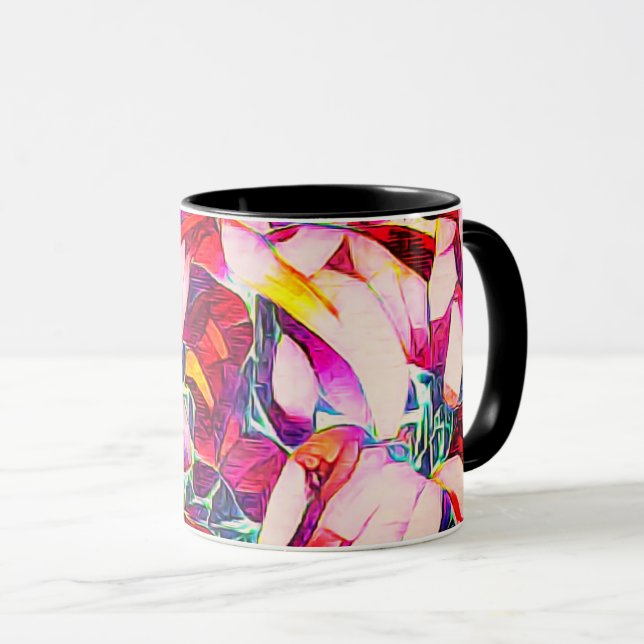 Taza Floral Artsy Roja, Morada Y Rosa (Anverso derecho)