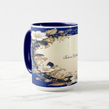 Taza floral azul blanca
