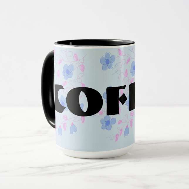 Taza Floral azul diseñado (Anverso izquierdo)