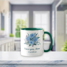 Taza Floral azul personalizada te amo a mamá