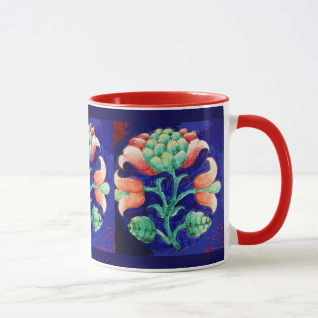 Taza FLORAL , azul rosa verde (Derecha)
