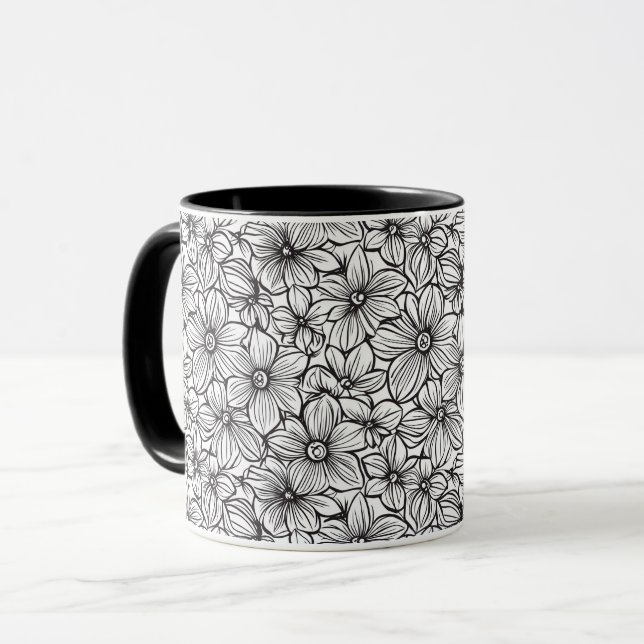 Taza Floral Blanco Negro (Anverso izquierdo)