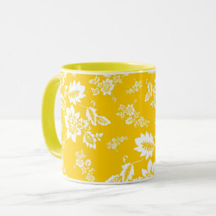 Taza Floral blanco sobre fondo amarillo de primavera