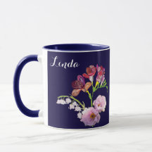 Floral Blue Mug con nombre