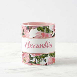 Taza Floral bohemiana de coral rosa verde de los bosque