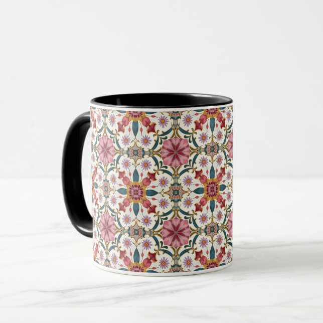 Taza Floral Boho Pattern in Red, Pink & Teal (Anverso izquierdo)