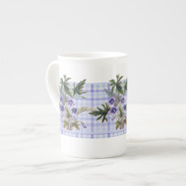 Taza floral botánica de la porcelana de hueso de