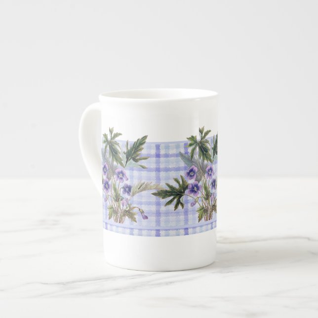 Taza floral botánica de la porcelana de hueso de (Izquierda)