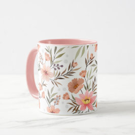 Taza floral botánica rosa melocotón