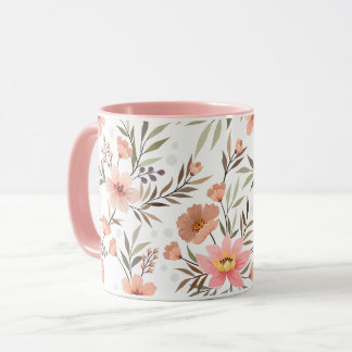 Taza floral botánica rosa melocotón