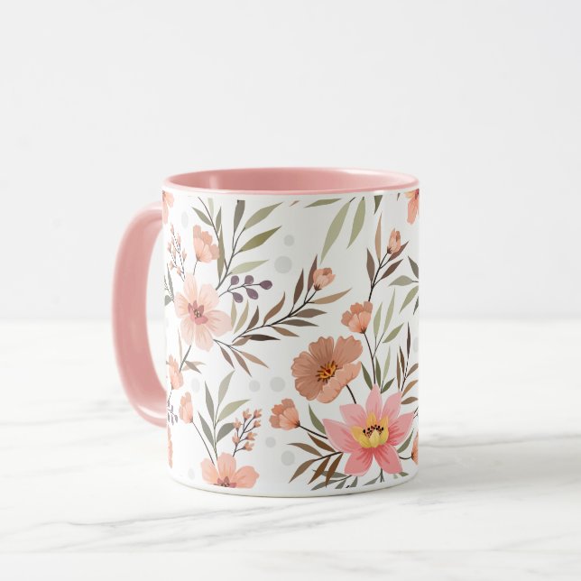 Taza floral botánica rosa melocotón (Anverso izquierdo)