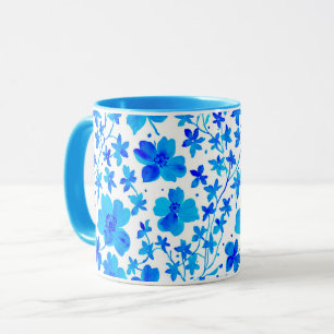 Taza Floral Botánico en Azul Profundo y Blanco