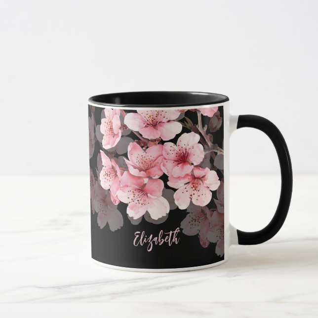 Taza Floral Cerezo Blossom Nombre Monograma Mug (Derecha)